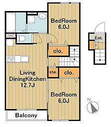 サニーフラット 2LDKの間取図画像