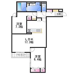 D-residence西野B棟 2LDKの間取図画像