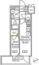 PRIMEGARDEN銀座八丁堀 1DKの間取図画像