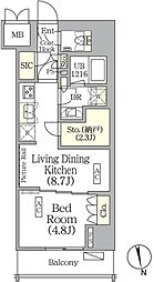 ザ・パークハビオ神楽坂レジデンスサウス 2階1LDKの間取り