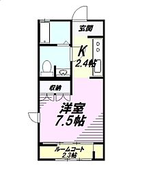 カーサみねき 1階1Kの間取り