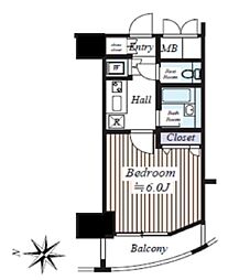 コンシェリア芝公園 11階1Kの間取り