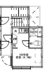 Ｂｌｕｅ Ｓａｎｄｓ 1階ワンルームの間取り