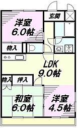 JR中央線 高尾駅 バス15分 元八王子1丁目下車 徒歩1分の賃貸マンション 3階3LDKの間取り