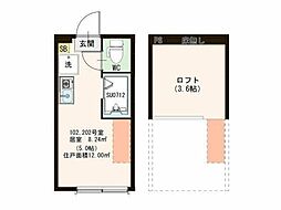 ハーモニーテラス・スカイハウス南小岩 2階ワンルームの間取り