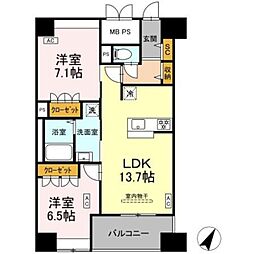 D-ROOM千葉中央 10階2LDKの間取り