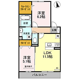 ルシエル メイキラＡ 2階2LDKの間取り