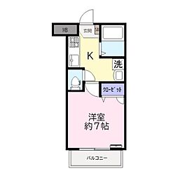 パークサイドふじみ野 2階1Kの間取り