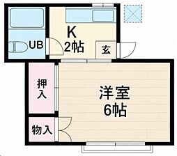 コーポダイアナ 1Kの間取図画像