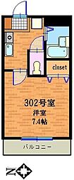 ビューテラスレモン 2階1Kの間取り