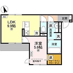 パサログランデ鳳中町 1階1LDKの間取り