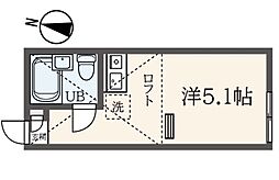 カインドハウス山手大平 2階ワンルームの間取り