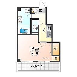 プリオーレ衣笠 1階1Kの間取り