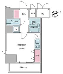 レジディア東品川 3階ワンルームの間取り
