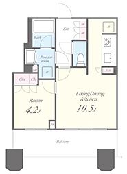 パークタワー勝どきサウス 1LDKの間取図画像