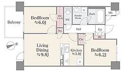 ベルヴュコート津田沼 2階2LDKの間取り