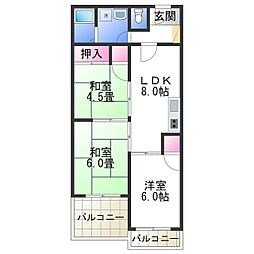 ヴィラ・ビアンカ美原 4階3LDKの間取り