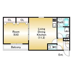 JR東海道・山陽本線 魚住駅 徒歩4分の賃貸アパート 1階1LDKの間取り