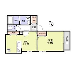 ｇｒａｓｓ　ｃｏｕｒｔ 1階1DKの間取り
