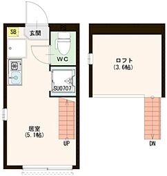 ハーモニーテラス江原町 1階ワンルームの間取り