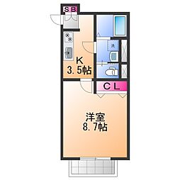 三洋北町ハイツ 1階1Kの間取り
