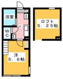 小田急小田原線 相模大野駅 徒歩18分の賃貸アパート 2階1Kの間取り