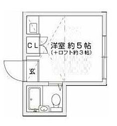 梶ヶ谷スチューデントパレスB 1階ワンルームの間取り