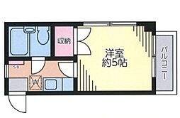 コーポリベール 2階1Kの間取り