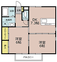 JR両毛線 駒形駅 5.1kmの賃貸アパート 2階2DKの間取り
