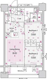 ガーラ・アヴェニュー浅草 9階2LDKの間取り