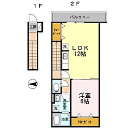 ソワーニュ 2階1LDKの間取り