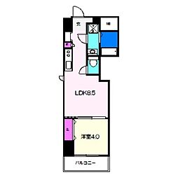 クローバー・グランツ三国ヶ丘 10階1LDKの間取り