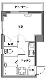 ファミーユ若葉 1階1Kの間取り