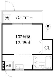 フォルティーノSS 1階1Kの間取り