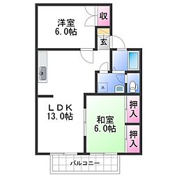 セジュール紀ノ川II 1階2LDKの間取り