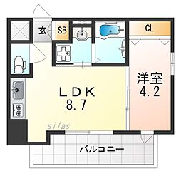 JR阪和線 三国ケ丘駅 徒歩5分の賃貸マンション 10階1LDKの間取り
