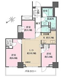 ザ・パークハウス三田ガーデン タワー棟 9階3LDKの間取り