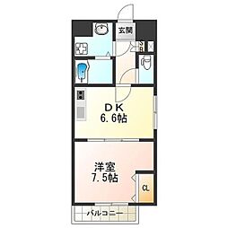 イリス長居公園 4階1DKの間取り