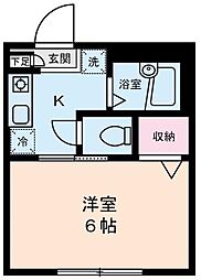 グリーンフラッツ旗の台 2階1Kの間取り