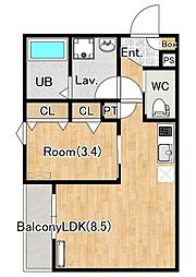ジーメゾン厚木愛甲カウス 1LDKの間取図画像