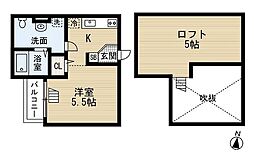 JR阪和線 鳳駅 徒歩5分の賃貸アパート 2階1Kの間取り