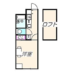 レオパレスプレノタート4 1Kの間取図画像
