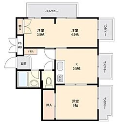 セザール中落合 4階2Kの間取り