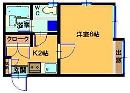 アーバンハウスさつき 1階1Kの間取り