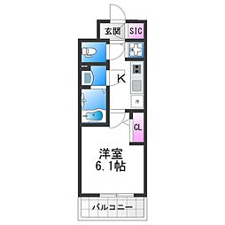 エスリード大阪平野プライム 4階1Kの間取り