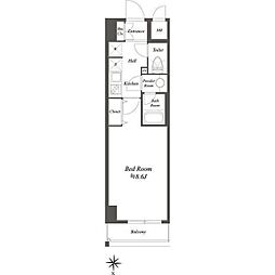 ルクレ両国 2階1Kの間取り