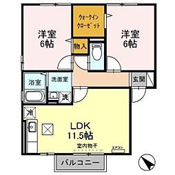 ＫＩハイツ 1階2LDKの間取り
