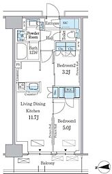 JR総武線 大久保駅 徒歩6分の賃貸マンション 5階2LDKの間取り
