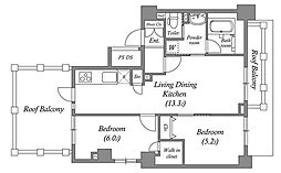 ルクレ板橋 6階2LDKの間取り