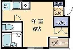ウエシーコート向丘 1階ワンルームの間取り